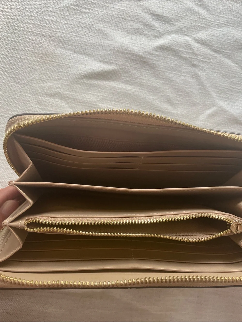 Coach Beige Signature Floral Zip Wallet
